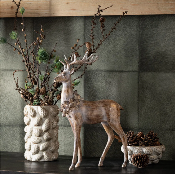 Vase Pomme de pin en porcelaine, blanc/marron (L/H/P) 13x20x13cm