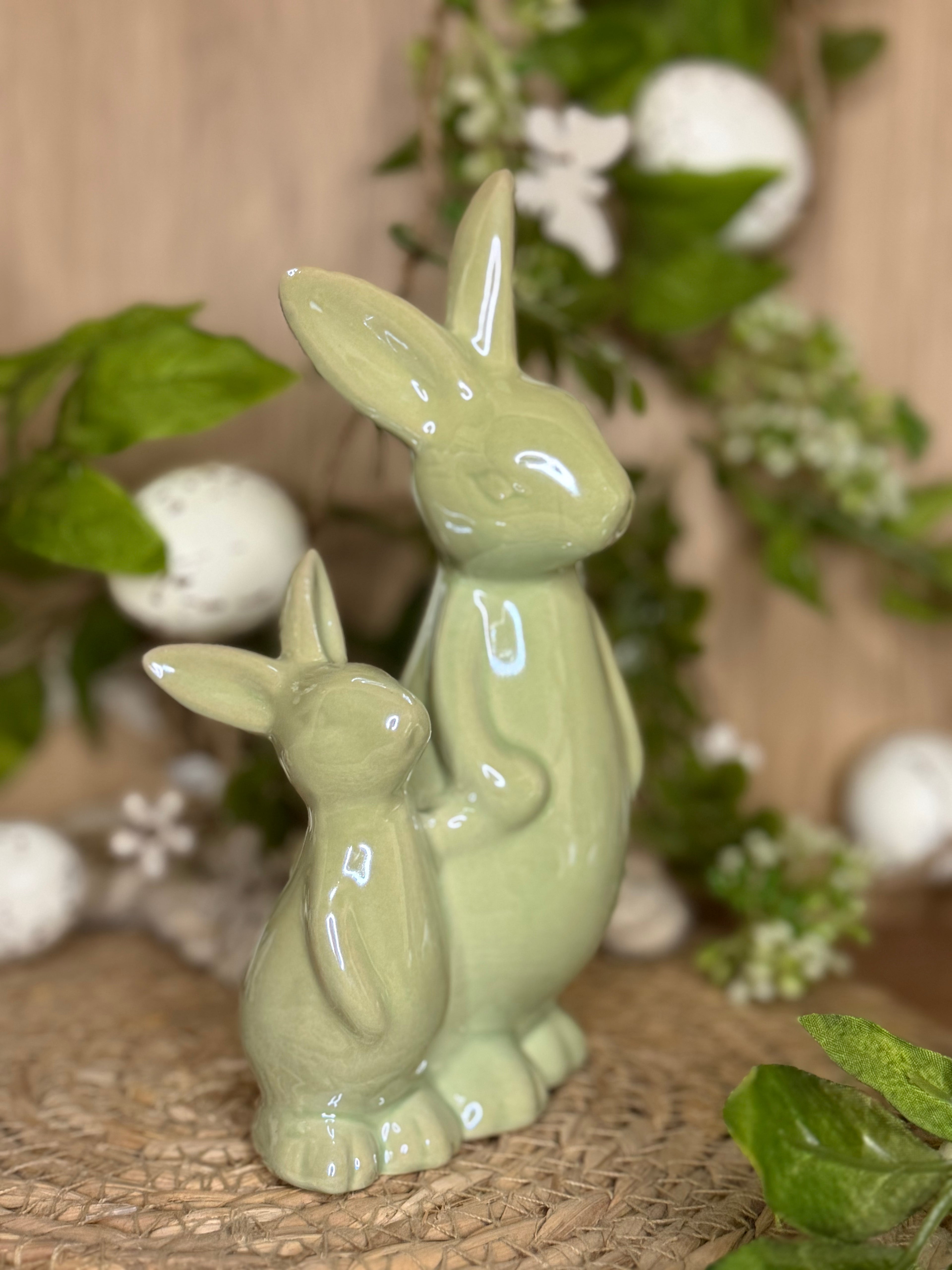 Duo de lapins décoratifs vert pastel