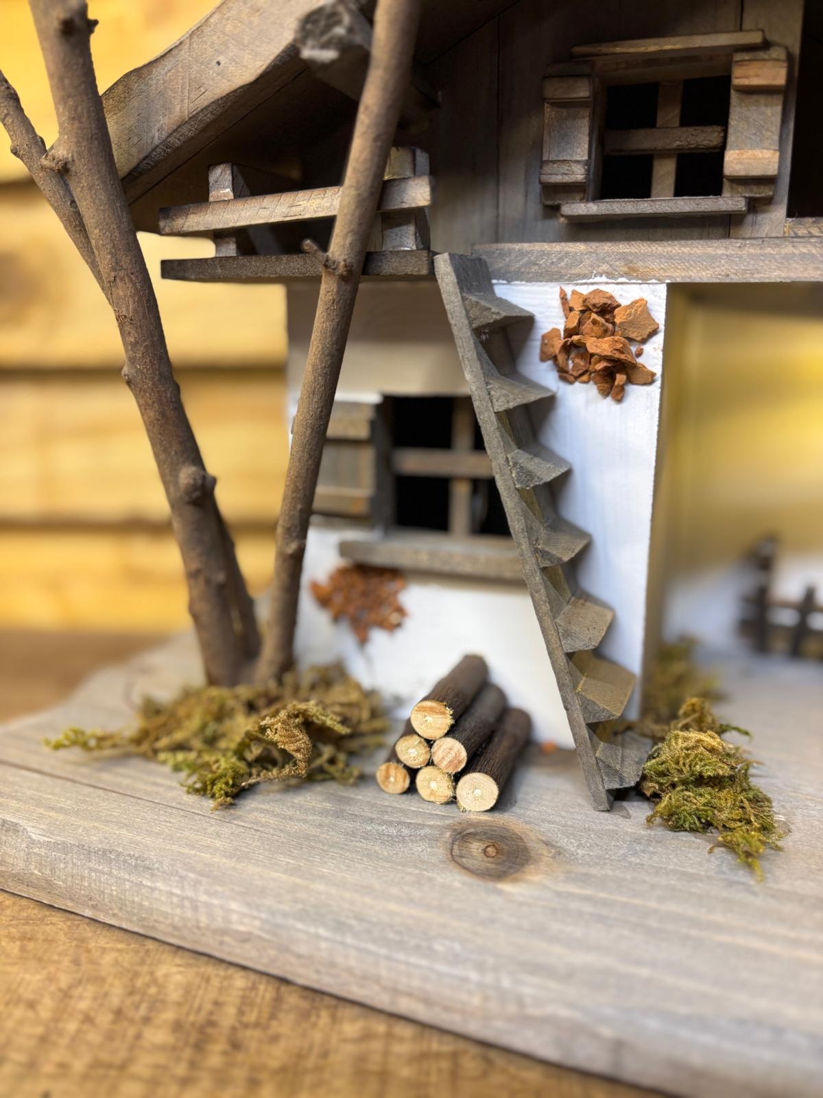 Crèche / Chalet en bois avec éclairage LED