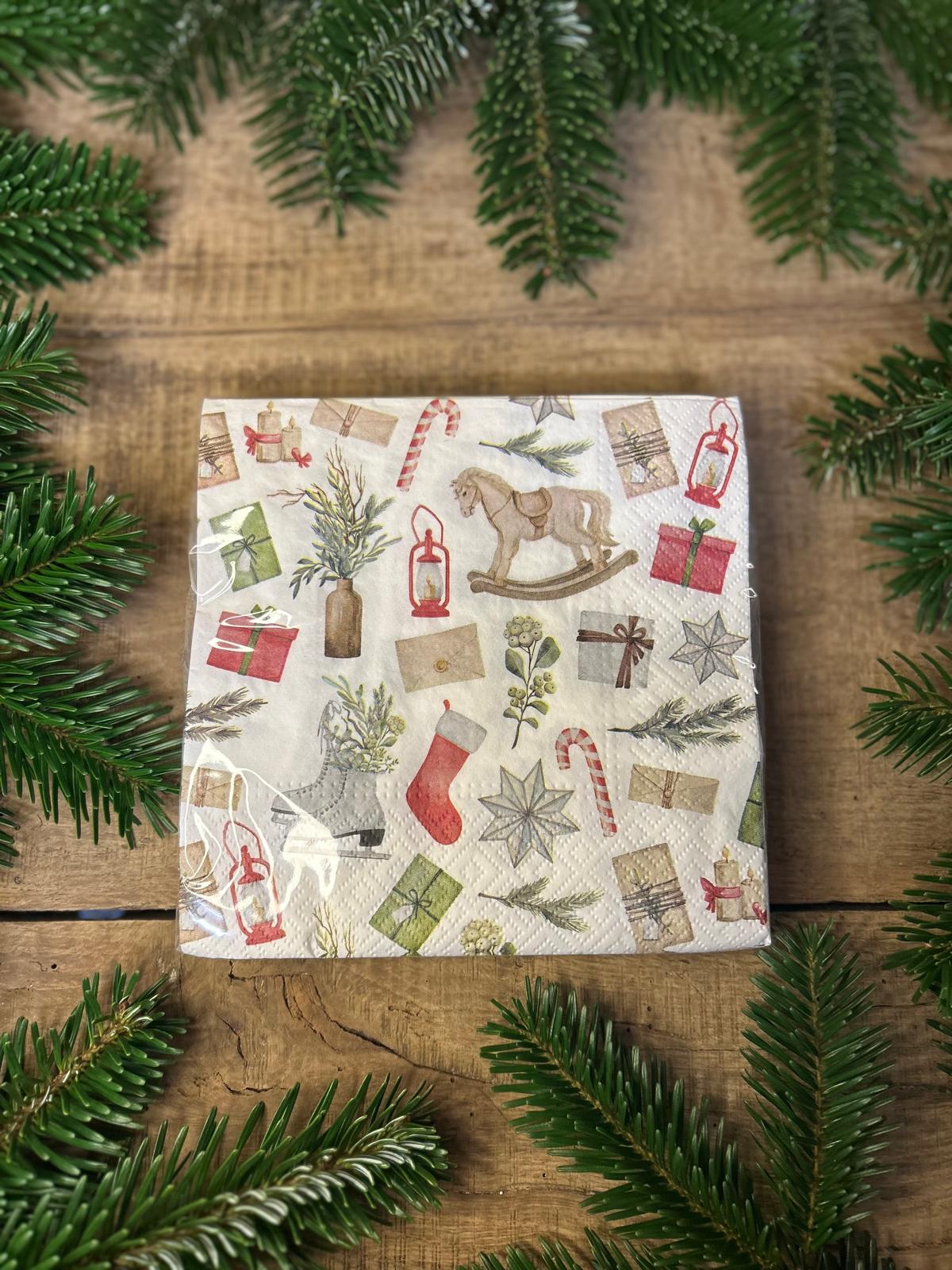 Serviettes en papier décor Noël – Motifs festifs