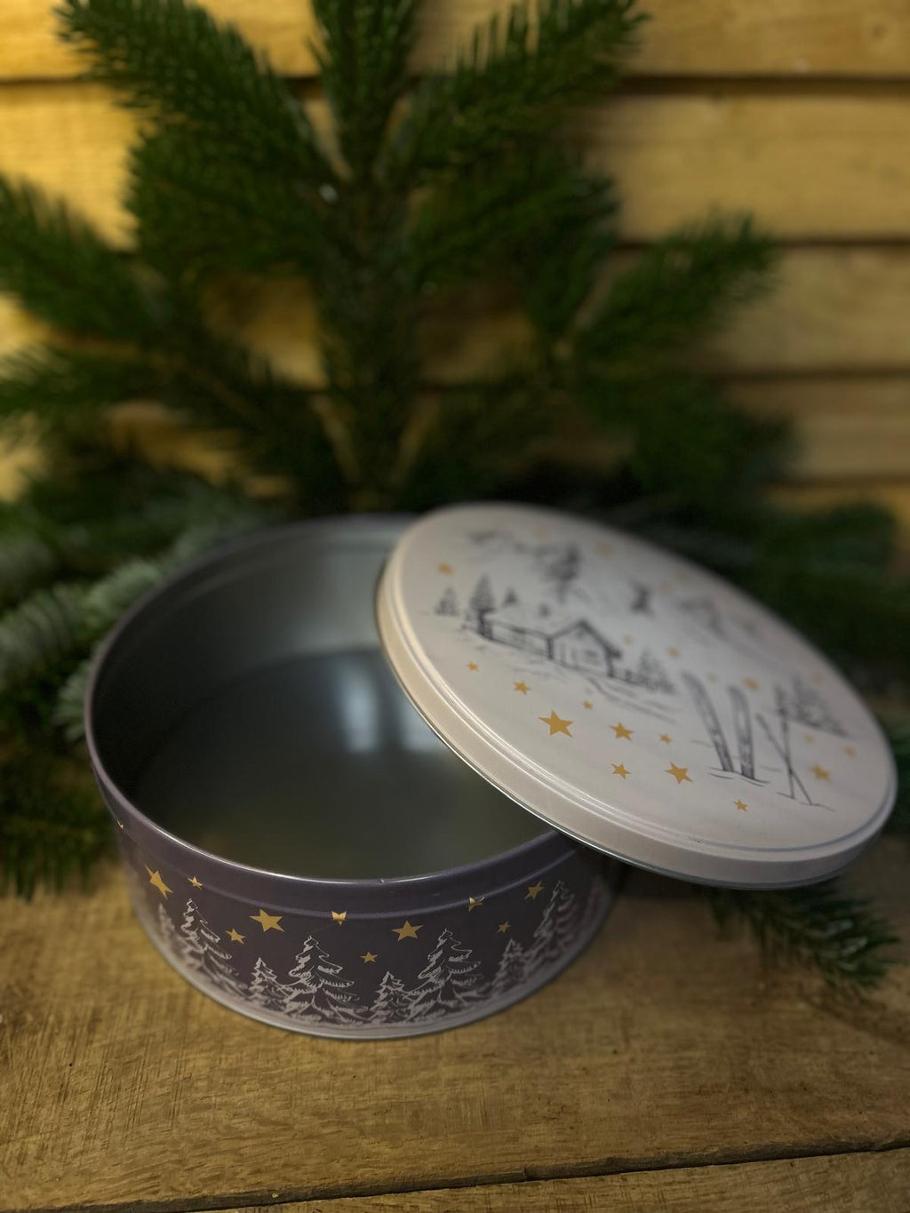 Boîte ronde en métal – Paysage hivernal (3 tailles au choix)