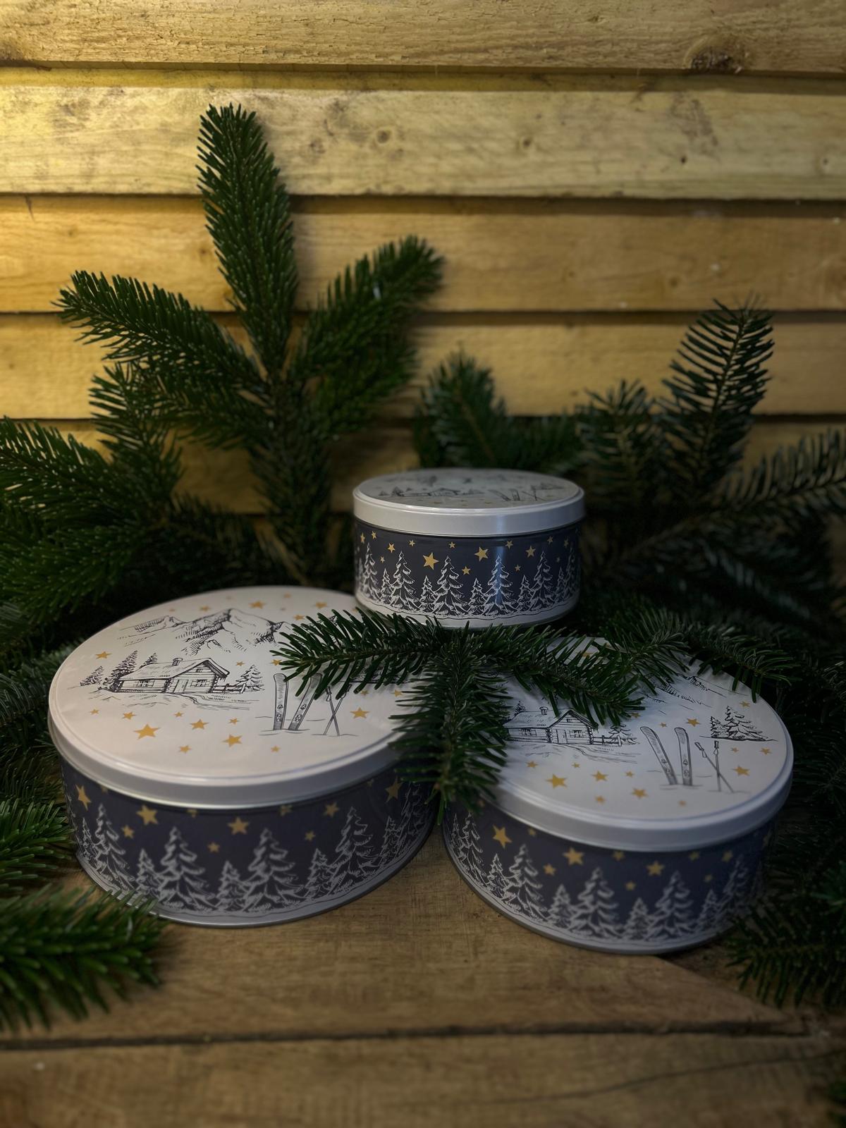 Lot de 3 Boîtes rondes en métal – Paysage hivernal