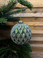 Boule de Noël en verre givré – Vert sapin losange