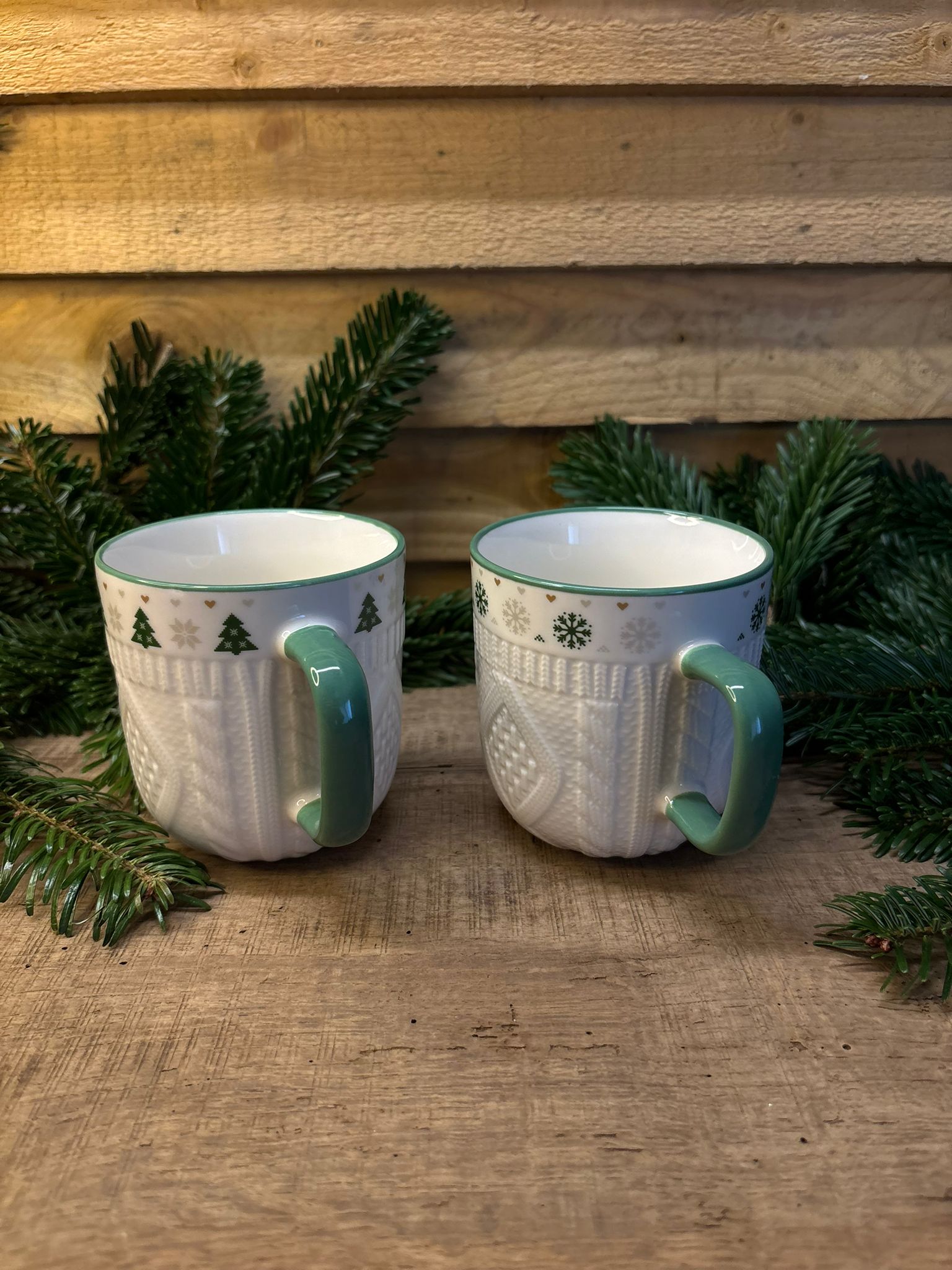 Lots de 2 Tasses en porcelaine avec motif tricot flocon et sapin
