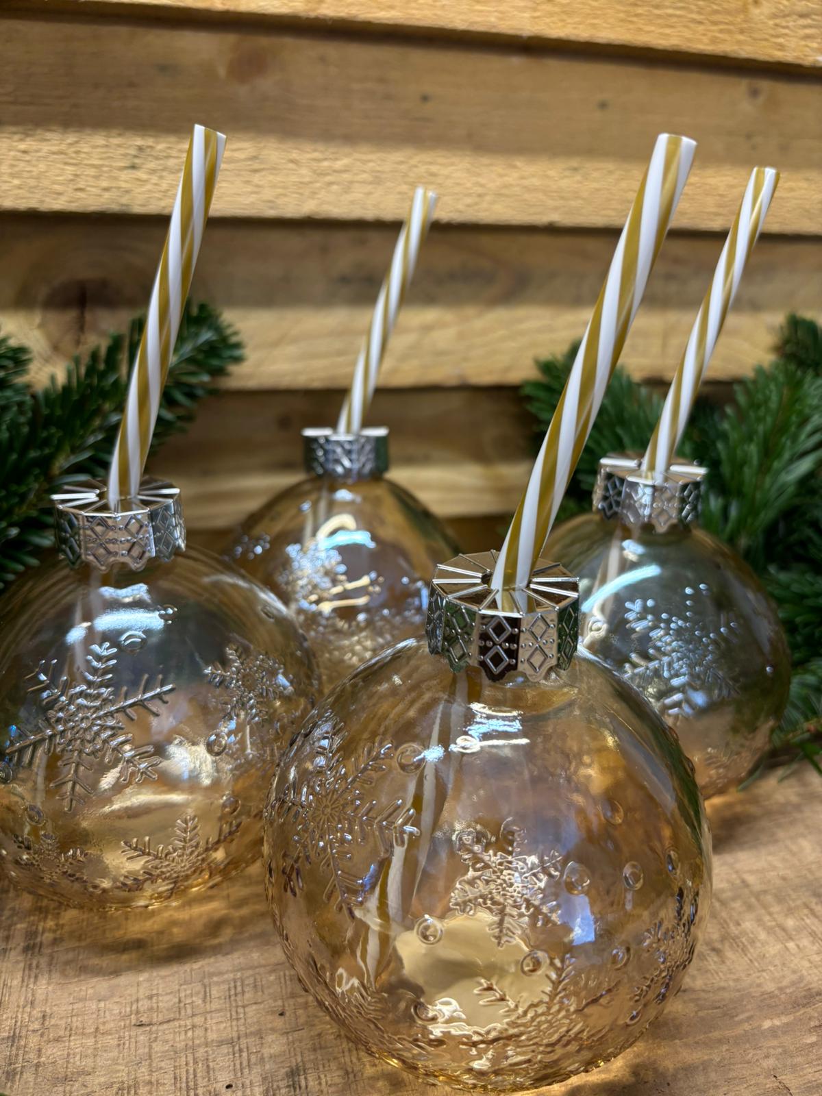 Lot de 4 Boules de Noël à cocktail avec pailles – couleur champagne (450 ml)