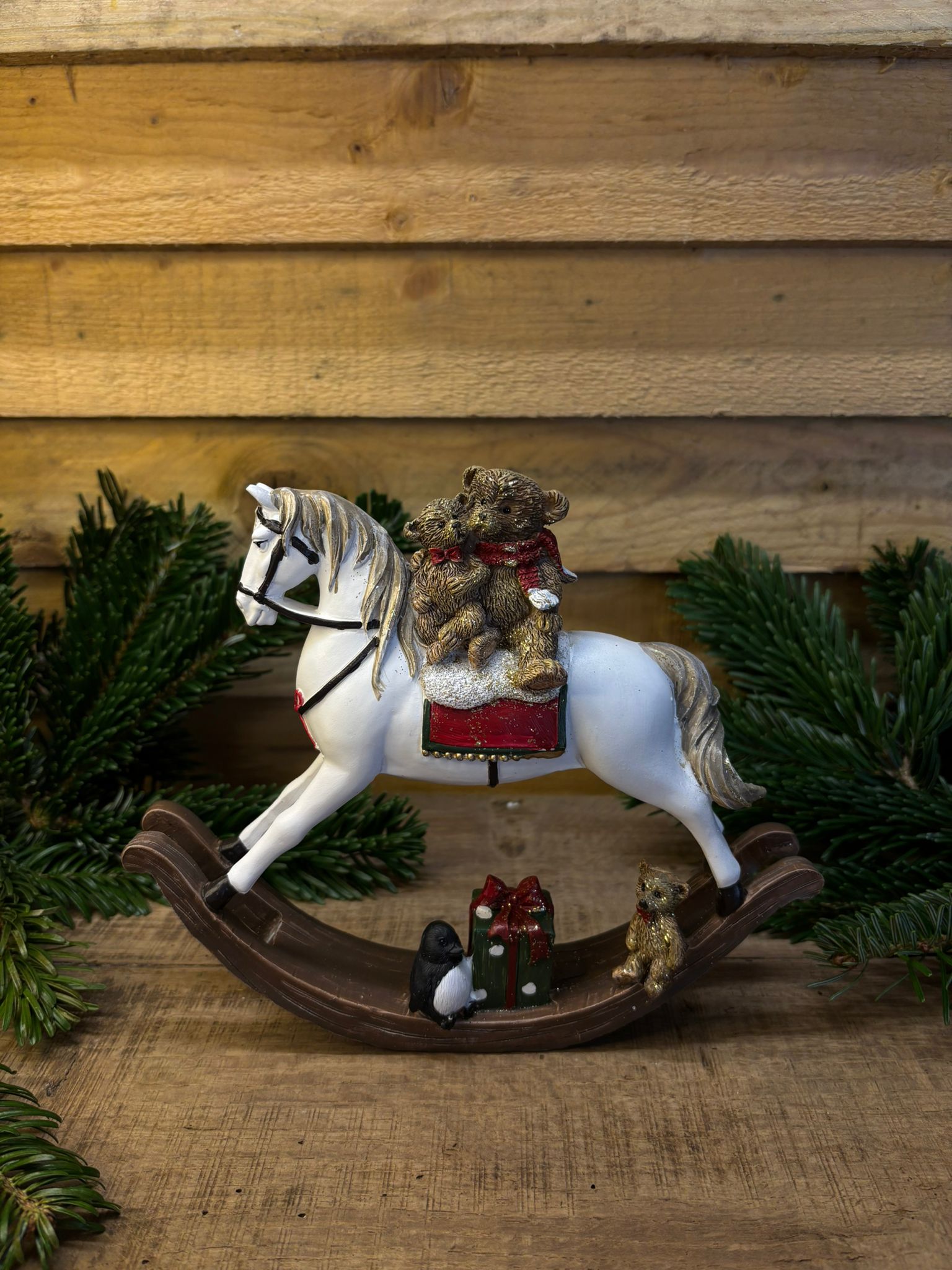 Cheval à bascule décoratif avec oursons