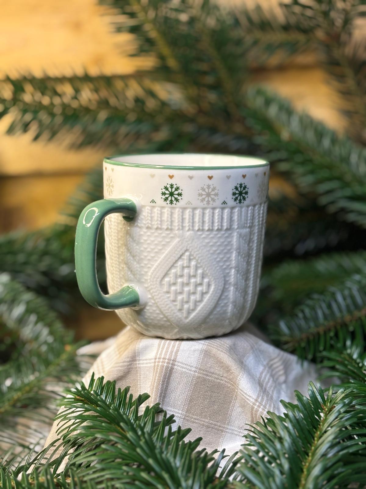 Tasse en porcelaine avec motif tricot et flocon