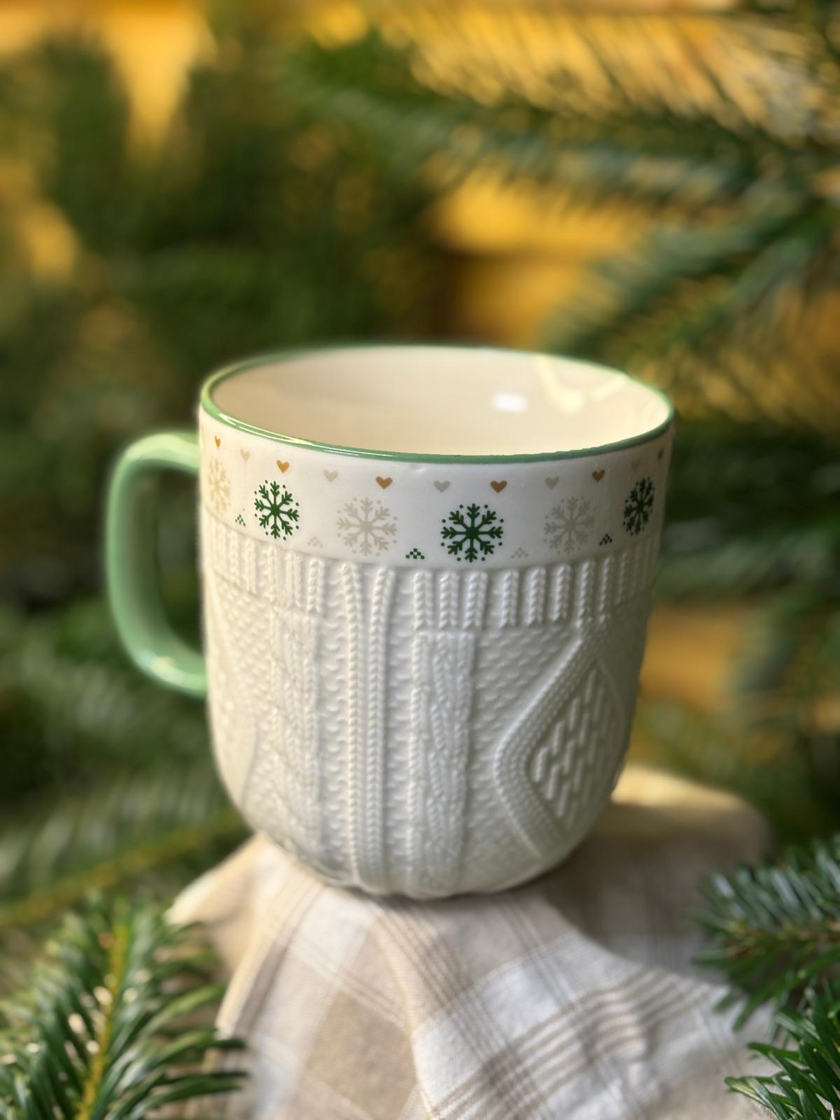 Tasse en porcelaine avec motif tricot et flocon