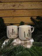 Lot de 2 mugs en céramique – Forêt d’hiver crème
