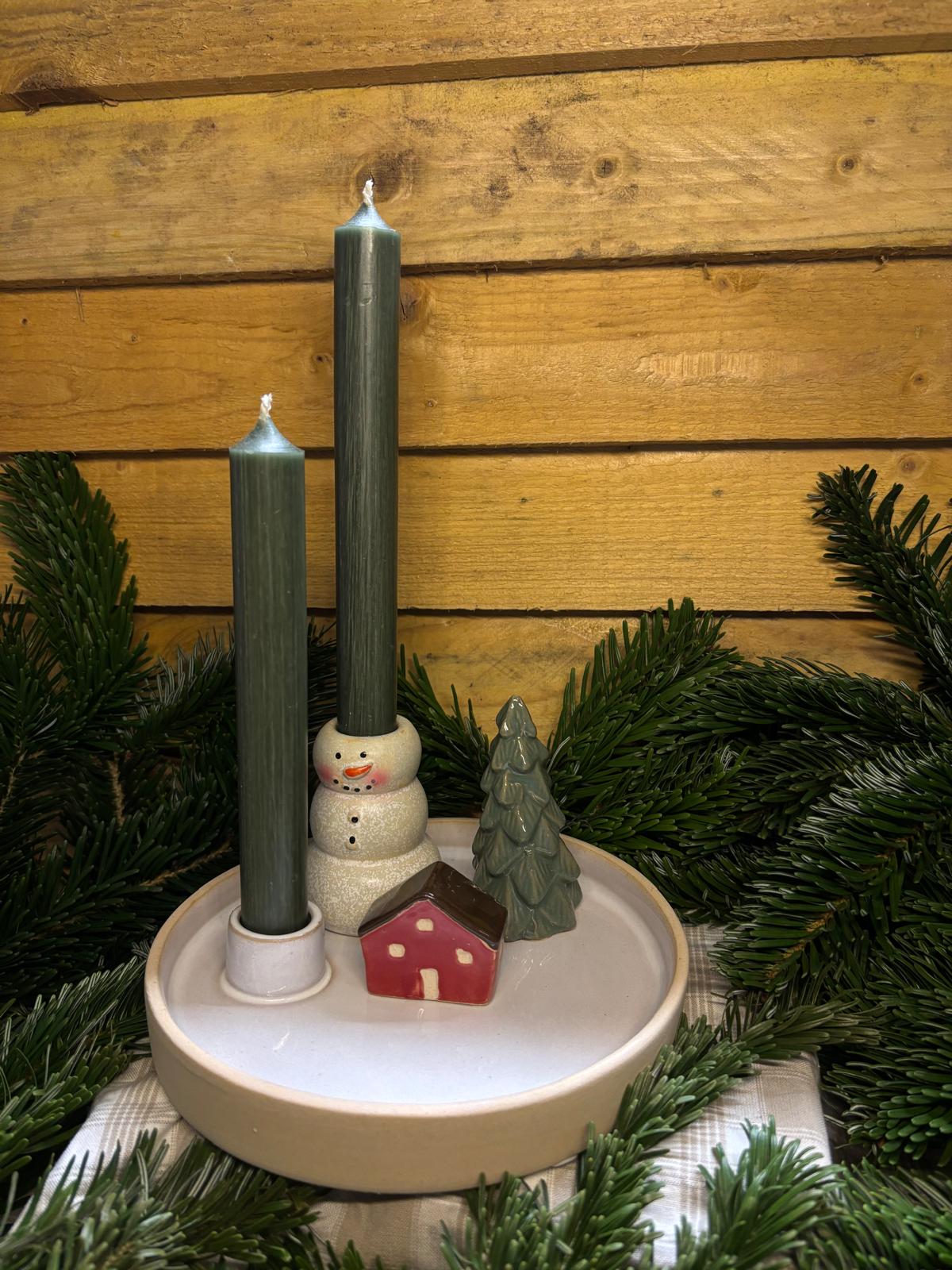 IMPARFAIT Bougeoir Bonhomme de Neige – Scène hivernale en faïence