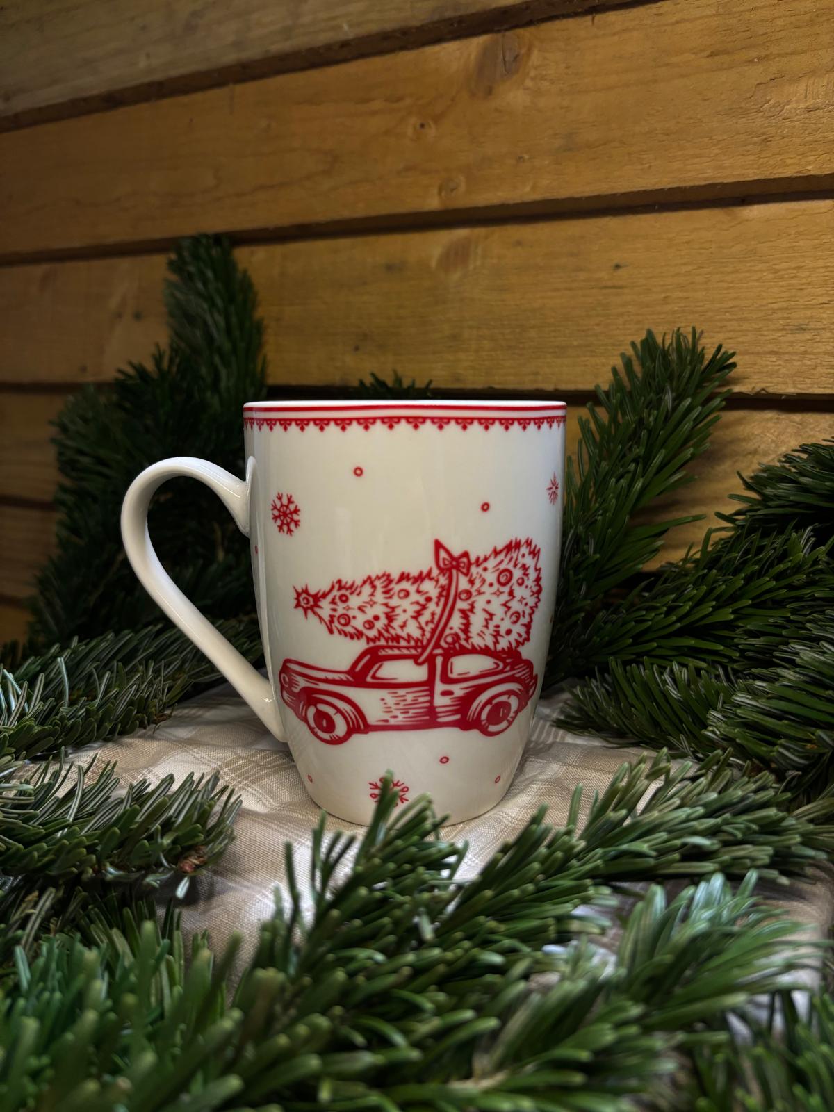 tasse porcelaine - rouge et blanche motif voiture