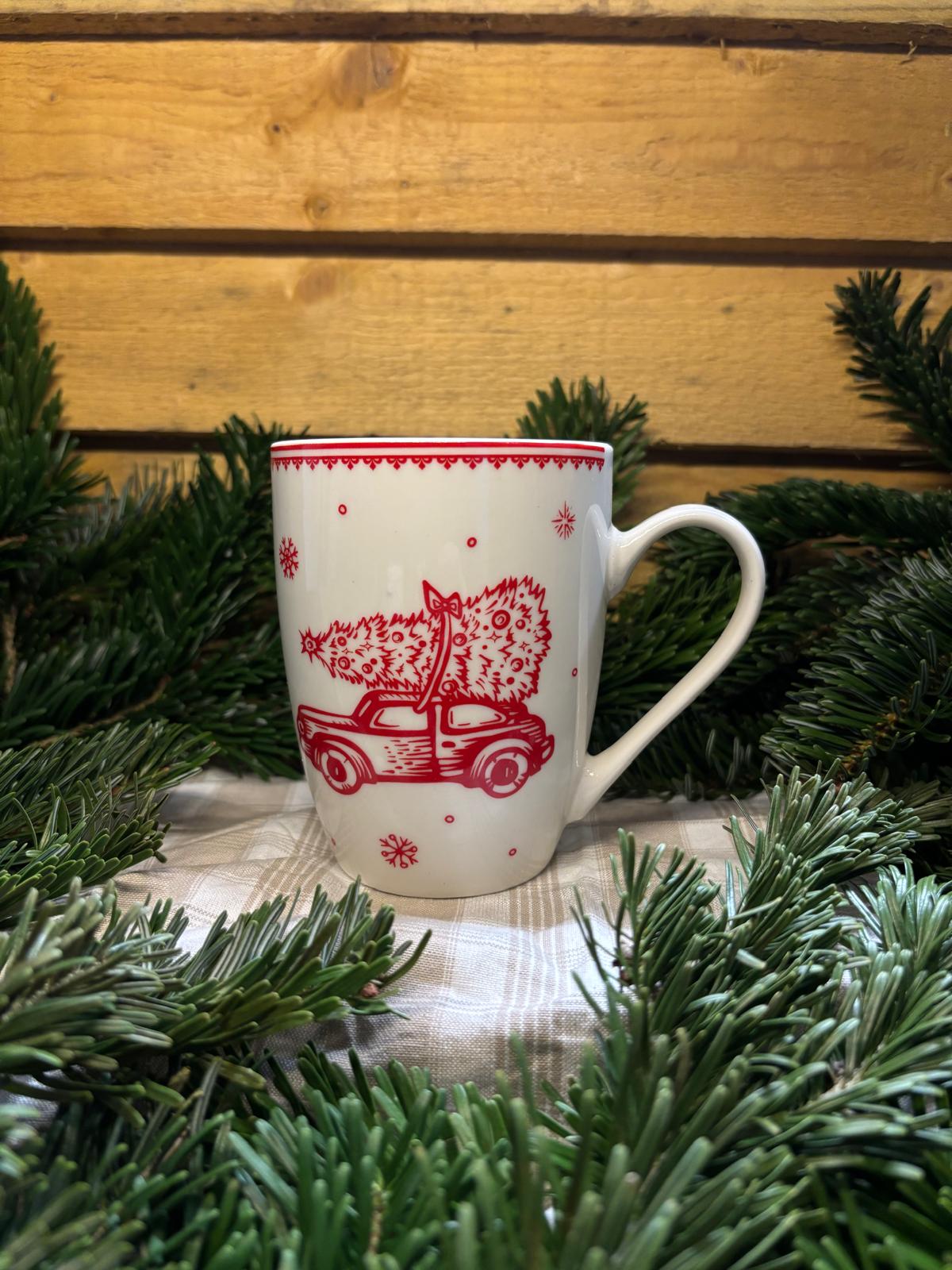 tasse porcelaine - rouge et blanche motif voiture