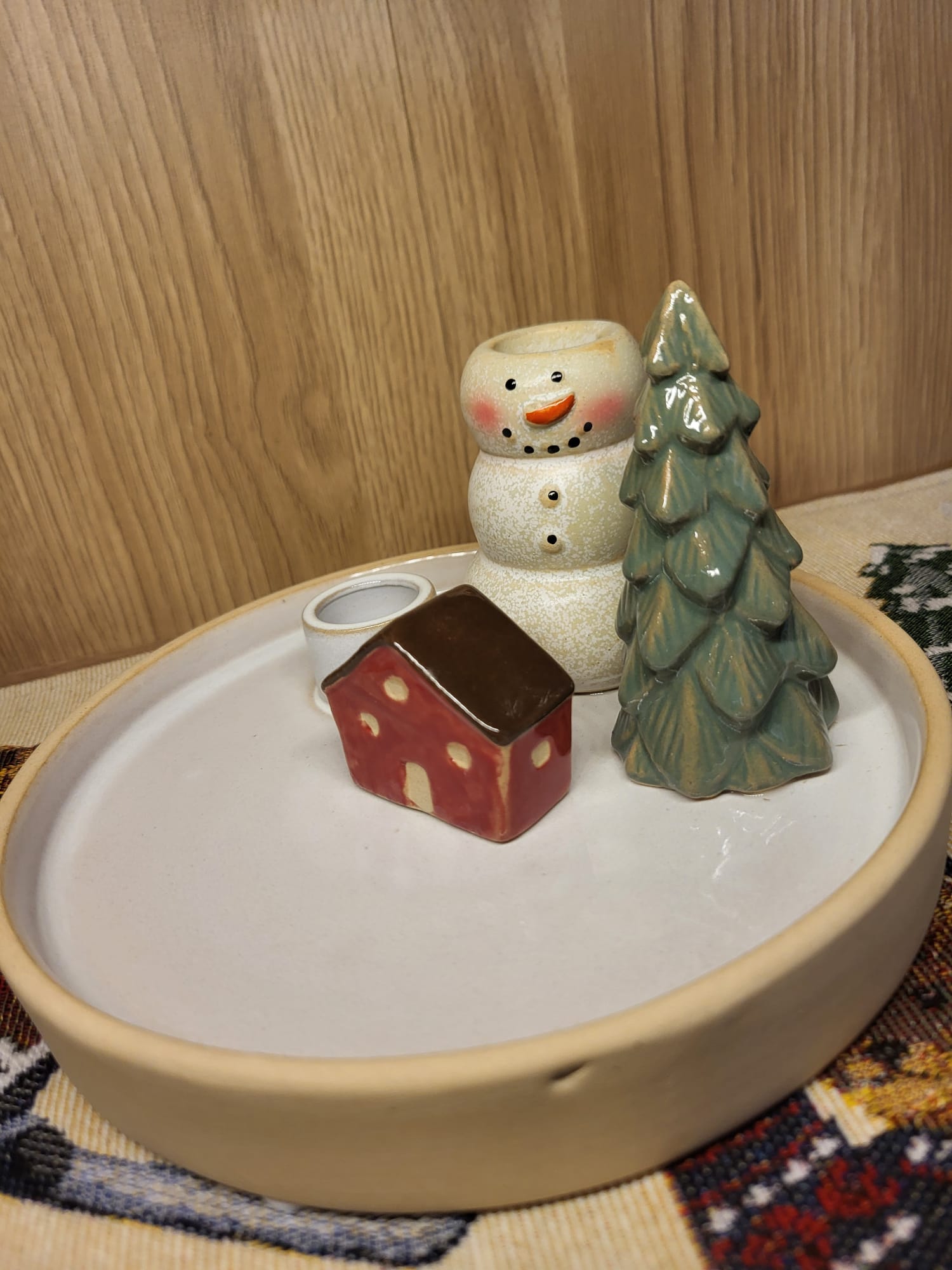 IMPARFAIT Bougeoir Bonhomme de Neige – Scène hivernale en faïence