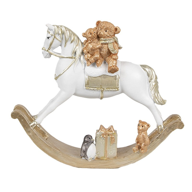Cheval à bascule décoratif avec oursons blanc et or